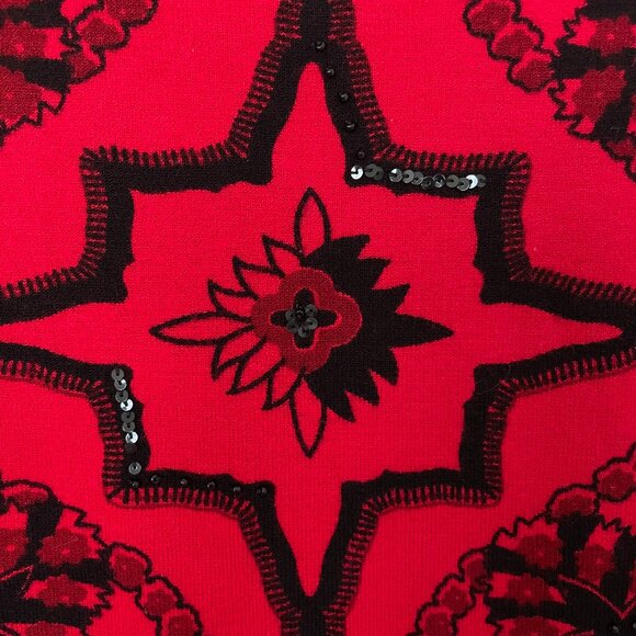 Vintage Elizabeth New York Red Beaded Sweater, Petite Small, Black Bead Applique - Picture 6 of 6